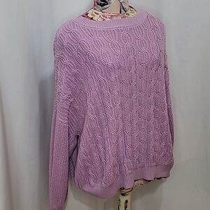 VERO MODA Lavender Lilac Organic Cotton Blend Cable Knit Balloon Sleeve